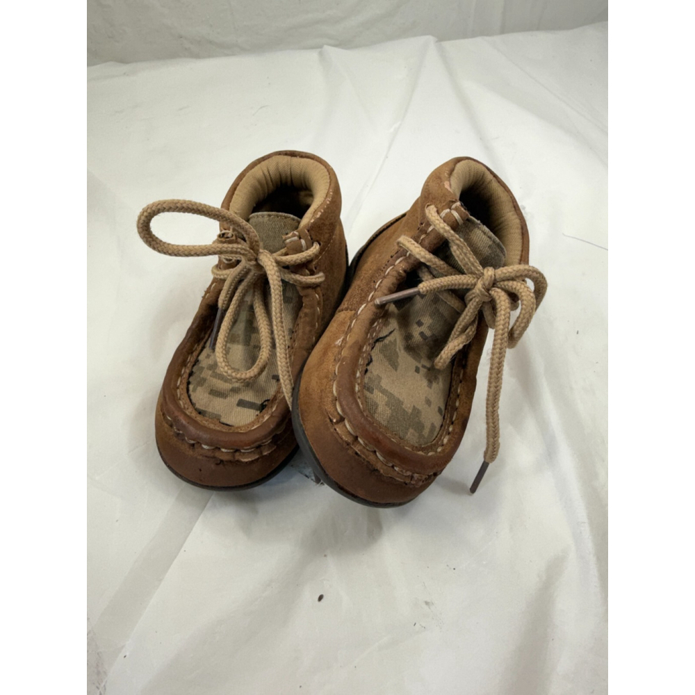 Double Barrel Boys Kids Shoes Digital Camo Moccasin Beige Tie Shoes Sz 4